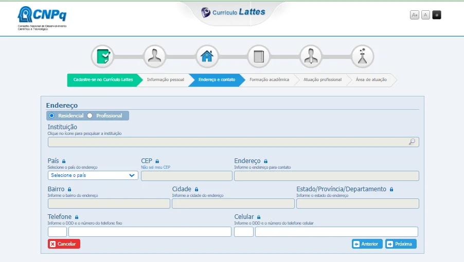 dados pessoais plataforma lattes