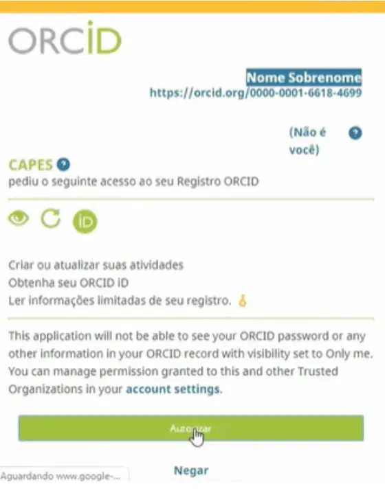 Autorizar ORCID Plataforma Sucupira