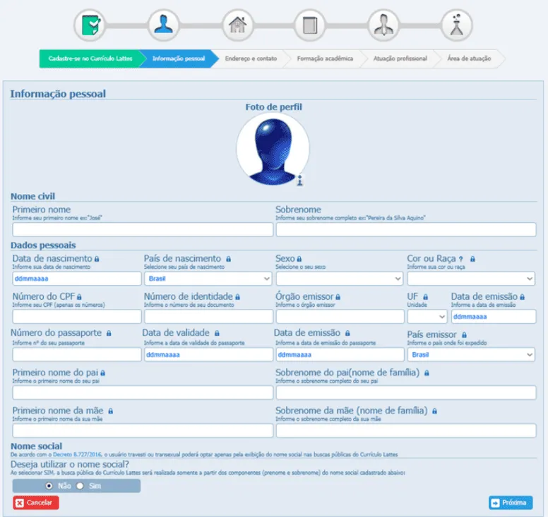 Informações Pessoais Plataforma Lattes